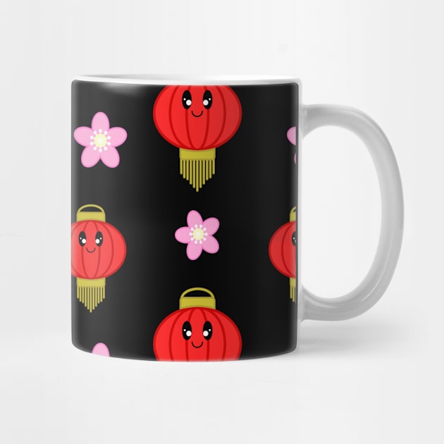 Cute Lantern with Flowers Pattern in Black Background by Kelly Gigi